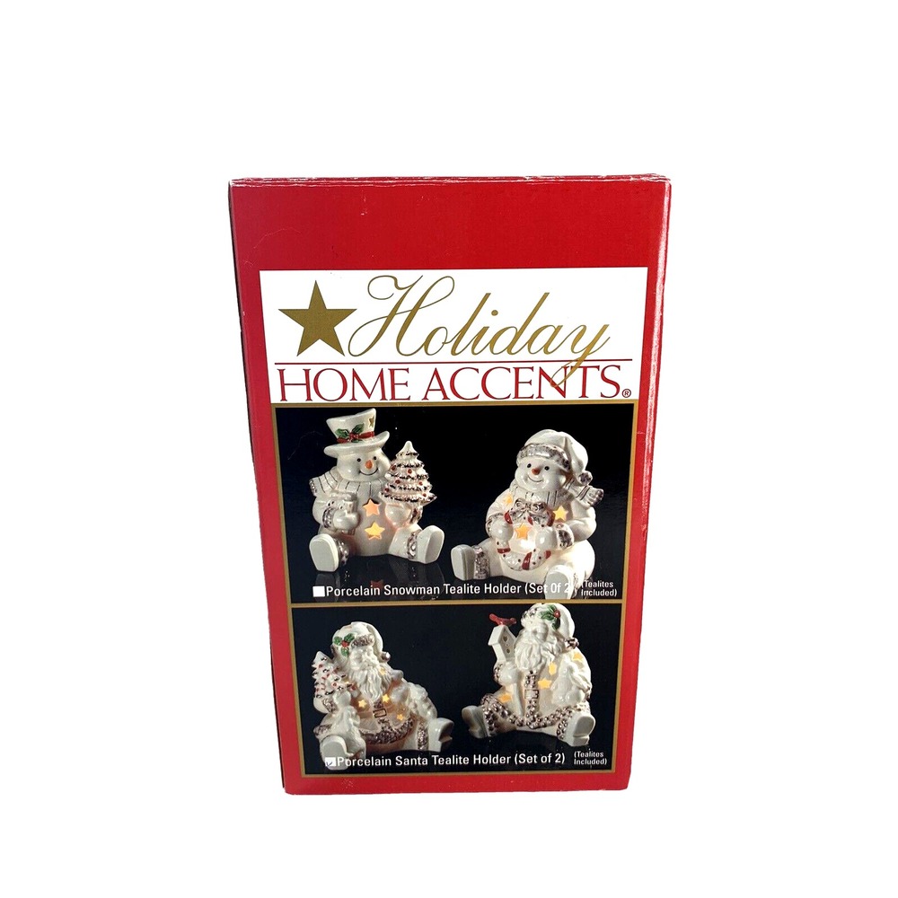 Belk Holiday Home Accents Porcelain Santa‎ Tealite Holder  SET OF 2
